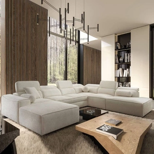 Rohová sedačka s funkcí spaní Viano X krémová levá designová rohová sedačka do obývacího pokoje v moderním stylu s nastavitelnými opěrkami hlavy