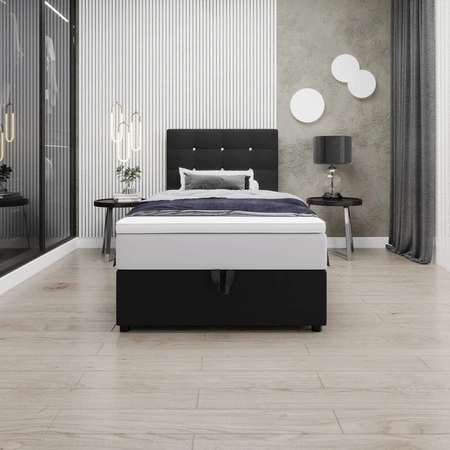 Černá kontinentální postel Kingston 120x200 v moderním skandinávském stylu s čalouněným čelem s krystaly Postel s úložným boxem