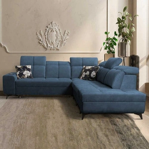 Rohová sedačka s funkcí spaní Buffalo IX modrá pravá strana Stylová rohová sedačka do pokoje z velurové látky Dekorační polštáře