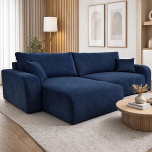 Rohová sedací souprava s funkcí spaní Fiesta XL tmavě modrá univerzální rohová sedací souprava s úložným prostorem na lůžkoviny odolná plyšová tkanina