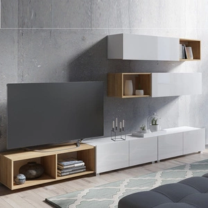 Nábytek Apulia XXV bílý lesk / zlatý dub výjimečně stylová nástěnná skříňka jednoduché jednotky hodící se do každého interiéru