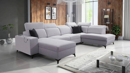 Kelly Sleek VI šedá jasanová levá rohová pohovka s funkcí spaní moderní designová rohová pohovka do obývacího pokoje s nastavitelnými opěrkami hlavy