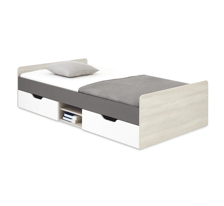 Postel Remona 120x200 cm dub wilton bílá / bílá / antracit Moderní a praktická postel se zásuvkami pro dítě nebo teenagera