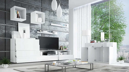 Nábytková sestava Psaru bílá / bílý lesk Moderní designová nástěnná skříňka do obývacího pokoje nebo obývacího pokoje s vysoce lesklými čely