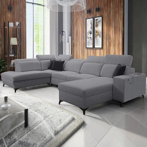 Kelly Sleek VI šedá pravá rohová sedačka s funkcí spaní moderní designová rohová sedačka do obývacího pokoje s nastavitelnými opěrkami hlavy