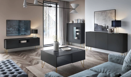 Madison 144 cm RTV skříňka černá grafit / mramor černá královský modernistický design dekorativní deska v mramorovém dekoru