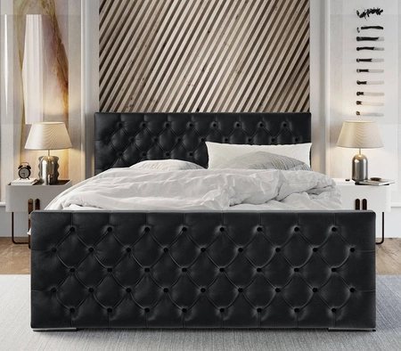 Čalouněná postel Viamao 160x200 v grafitové barvě s úložným boxem v moderním skandinávském stylu s prošívaným čelem a nohama