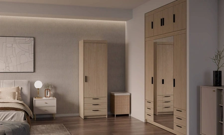 Šatní skříň Rene 60 cm olejovaný dub moderní design a lemování hran s povrchovou úpravou ABS ideální šatní skříň do ložnice prostorné zásuvky