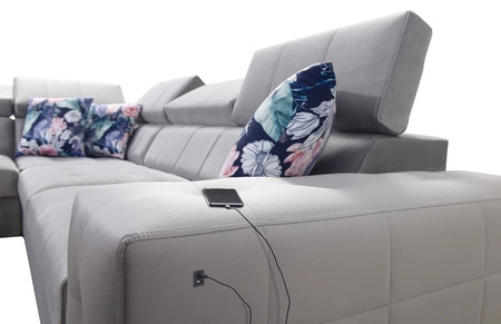 Rohová sedací souprava Hampton VII s funkcí spaní béžová levá rohová sedací souprava do pokoje ze sametové látky s hladkým povrchem