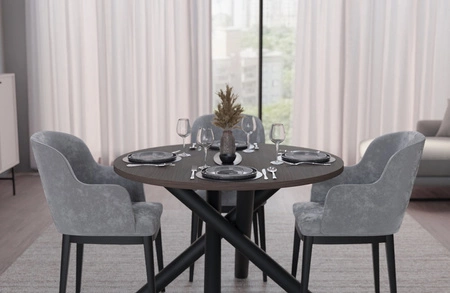 Kulatý stůl Lyon 110 cm wisconsin ořech / černý designový jídelní stůl kovové pavoučí nohy výškově nastavitelné