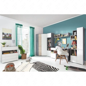 Nábytková sestava Epsilon beton / bílá / dub ideální do dětského nebo mládežnického pokoje v módním stylu