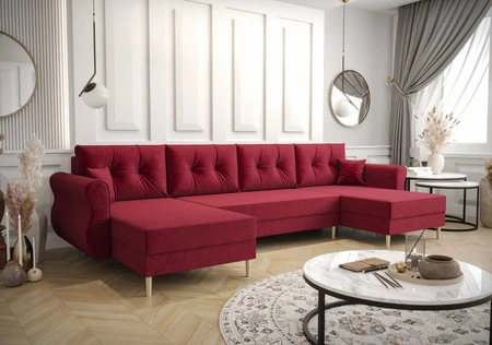 Rohová sedací souprava s funkcí spaní Wilkins U vínová pohodlná rohová sedací souprava měkká látka moderní design, který se hodí do každého interiéru