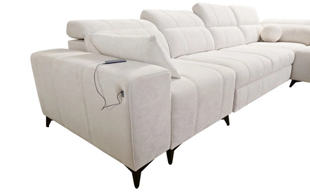 Rohová pohovka s funkcí spaní Penejos XI krémová pravá pohodlná rohová pohovka s nastavitelnými opěrkami hlavy a dvěma přihrádkami na lůžkoviny