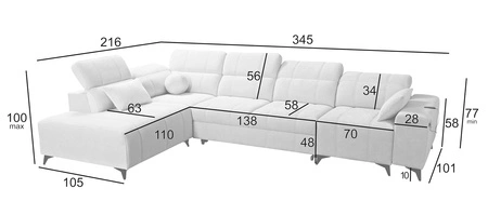 Rohová pohovka s funkcí spaní Penejos XI losos levá pohodlná rohová pohovka s nastavitelnými opěrkami hlavy a dvěma přihrádkami na lůžkoviny