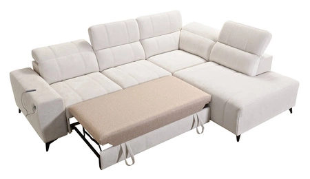 Penejos VII rohová sedací souprava s funkcí spaní šedá jasanová pravá rohová sedací souprava stylová s úložným prostorem na lůžkoviny pohodlné polohovatelné opěrky hlavy