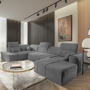 Rohová sedací souprava s funkcí spaní Cetara VI šedá pravostranná pohodlná a stylová rohová sedací souprava s posuvnými opěradly