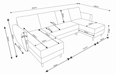 Rohová sedací souprava s funkcí spaní Rovigo U krémová elegantní rohová sedací souprava ve skandinávském tvaru se zaručeným komfortem velký prostor na lůžkoviny