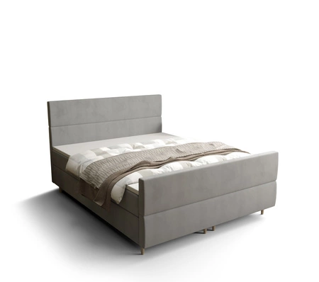 Kontinentální postel Benet 140x200 světle šedá v moderním skandinávském stylu s výrazným čelem a nohou
