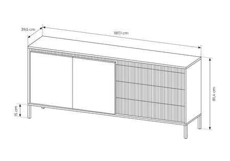 Komoda Sesti 187 cm černá funkční a prostorná komoda s jedinečným designem ideální do obývacího pokoje ložnice nebo předsíně