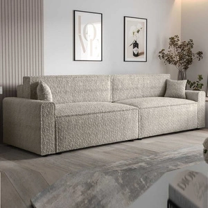Rozkládací pohovka Brandon XL Bis krémová moderní designová tkanina s výrazným smyčkovým povrchem nádoby na lůžkoviny