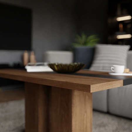 Konferenční stolek Salem dub lefkas / černý moderní designový nábytek odolný proti polití horní desky