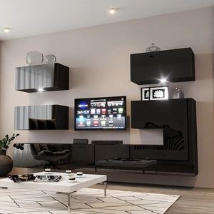 Nástěnná skříňka Sidari černá / černý lesk Mimořádně stylová nástěnná skříňka do obývacího pokoje Vizuálně atraktivní a funkční