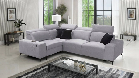 Rozkládací pohovka Kelly Sleek II šedá jasan levá elegantní rohová pohovka do obývacího pokoje z tkané látky