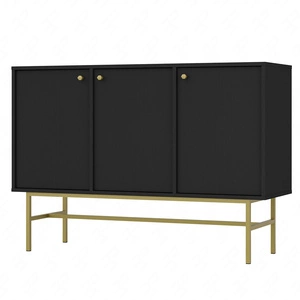 Komoda Kioto III 125 cm černá grafitová minimalistická forma ideální komoda do ložnice nebo pokoje pro mládež stabilní zlatý rám