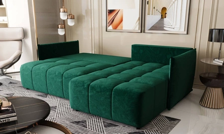 Rozkládací pohovka Oroso láhev zelená pravá strana měkká sametová tkanina s hydrofobním povlakem nádoba na lůžkoviny