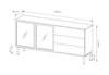 Komoda Clovis 180 cm černá / dub evokuje netradiční design komody s prosklenými čely se systémem push to open