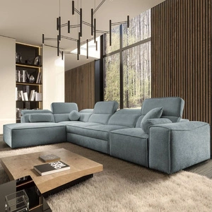 Rohová sedací souprava s funkcí spaní Viano XI šedomodrá levá módní a stylová rohová sedací souprava s nastavitelnými opěrkami hlavy dekorativními polštáři