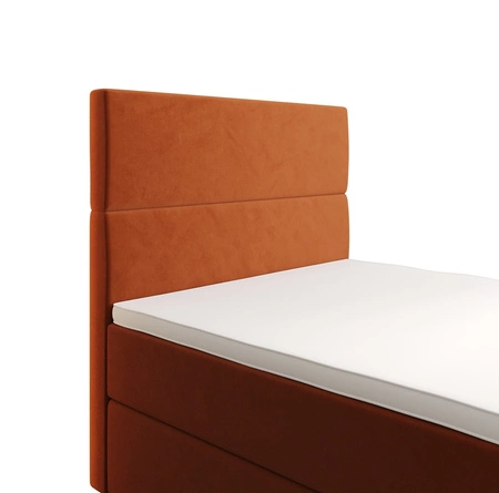 Kontinentální postel Bing 120x200 cihla v moderním skandinávském stylu s čalouněným čelem postele s úložným boxem