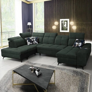 Rohová pohovka s funkcí spaní Buffalo VI zelená pravostranná funkční a stylová rohová pohovka se třemi nádobami na lůžkoviny