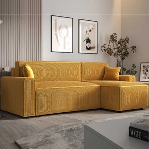 Rohová sedací souprava s funkcí spaní Brandon Bis medová pravá trojrozměrná tkanina s výraznými pruhy nádoba na lůžkoviny