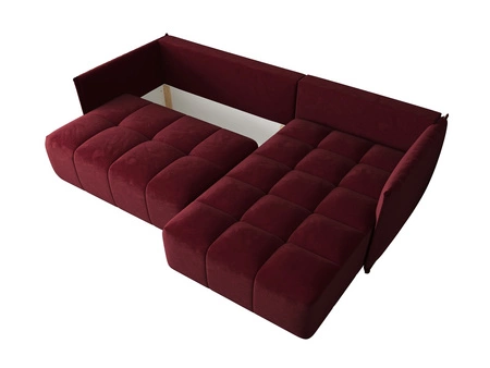 Rohová sedací souprava s funkcí spaní Oroso bordó pravá strana měkká sametová tkanina s hydrofobním potahem nádoba na lůžkoviny