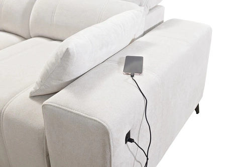 Rohová pohovka s funkcí spaní Penejos XI šedá levá pohodlná rohová pohovka s nastavitelnými opěrkami hlavy a dvěma přihrádkami na lůžkoviny