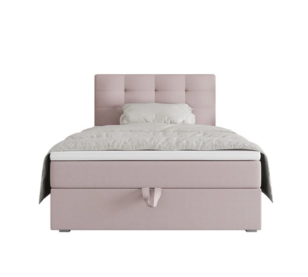 Kontinentální postel Flint 90x200 pudrově růžová v moderním skandinávském stylu s čalouněným čelem postele s úložným boxem