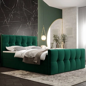 Kontinentální postel Manhattan 140x200 lahvově zelená v moderním skandinávském stylu s čalouněným čelem a podnožkou