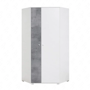 Rohová šatní skříň Epsilon bílá / beton ideální do pokoje pro mládež funkční a prostorná originální barvy