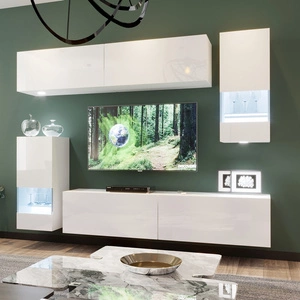 Matala bílá / bílá lesklá nástěnná skříňka módní a stylová geometricky tvarovaná nástěnná skříňka jednoduché tvary masivů