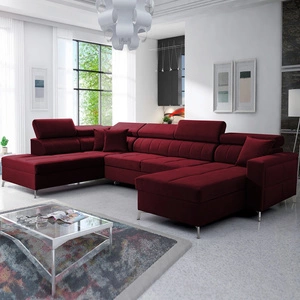 Rohová sedačka s funkcí spaní Nausa VI bordó pravá strana stylová rohová sedačka do obývacího pokoje s pohodlnou povrchovou úpravou měkká sametová látka