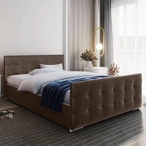 Čalouněná postel Verlan 180x200 světle hnědá s úložným prostorem v moderním skandinávském stylu s prošívaným čelem a nohama