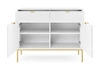 Komoda Lovro 104 cm zásuvková bílá moderní design potěší milovníky výrazných interiérů komoda obohacená zlatými doplňky