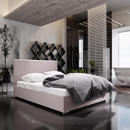Čalouněná postel Lugo 140x200 pudrově růžová s moderním stylem čela ideální do ložnice