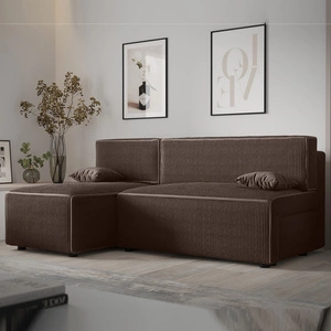 Rohová sedací souprava s funkcí spaní Brandon hnědá levostranná trojrozměrná tkanina s výraznou pruhovanou nádobou na lůžkoviny