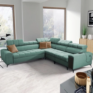 Rohová sedací souprava s funkcí spaní Bolmso III mint pravá rohová sedací souprava s kontejnery na lůžkoviny s plnovýsuvnou zásuvkou v boční části nábytku