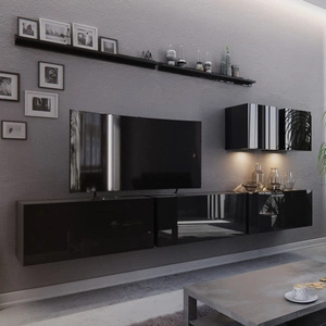 Geometricky inspirovaná nástěnná skříňka Awans černý lesk ergonomická a funkční pro optické zvětšení vašeho interiéru