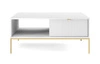 Konferenční stolek Lovro bílý se zásuvkami moderní design deska odolná proti rozlití zlaté kovové nohy