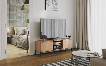 RTV skříň Tutti 150 cm dub hickory elegantní design skříně kovová pevná základna dveře se otevírají systémem push to open