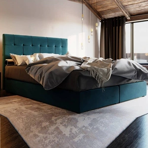 Tyrkysová kontinentální postel Widnes 160x200 v moderním skandinávském stylu s výrazným čelem